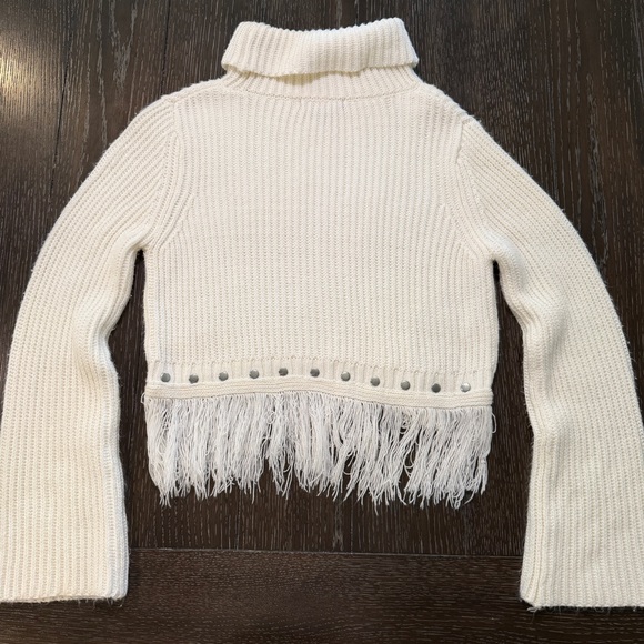 Lulu’s Ivory Cropped Turtleneck Sweater w/ Fringe Hem & Stud Detail | Size Small - Picture 5 of 5